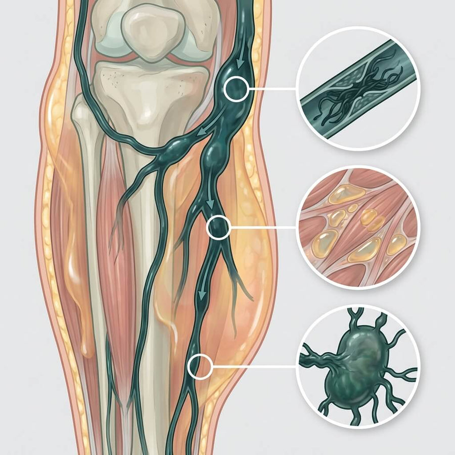 Close-up illustration of a congested lymphatic vessel