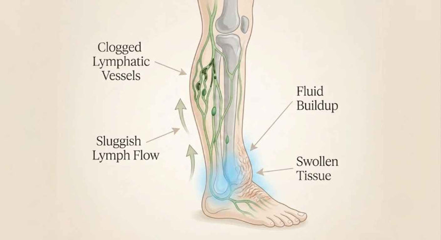 Diagram illustrating clogged vessels, fluid buildup and swollen tissue